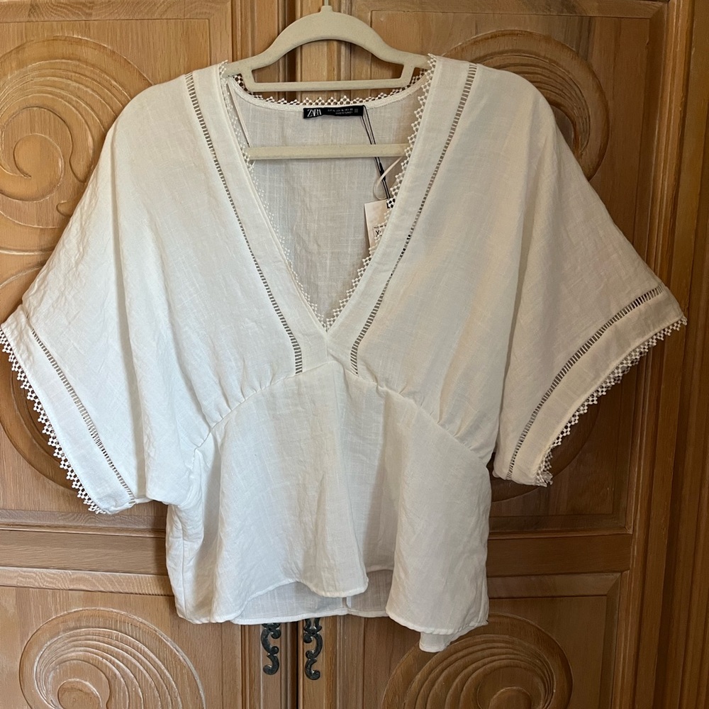 Zara white V-Neck Women's Top